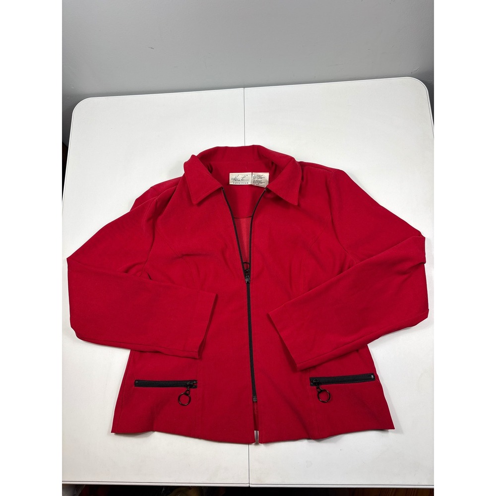 Kathie Lee Red‎ Zip Jacket Structured Shoulder Pads 90s Style Blazer 12